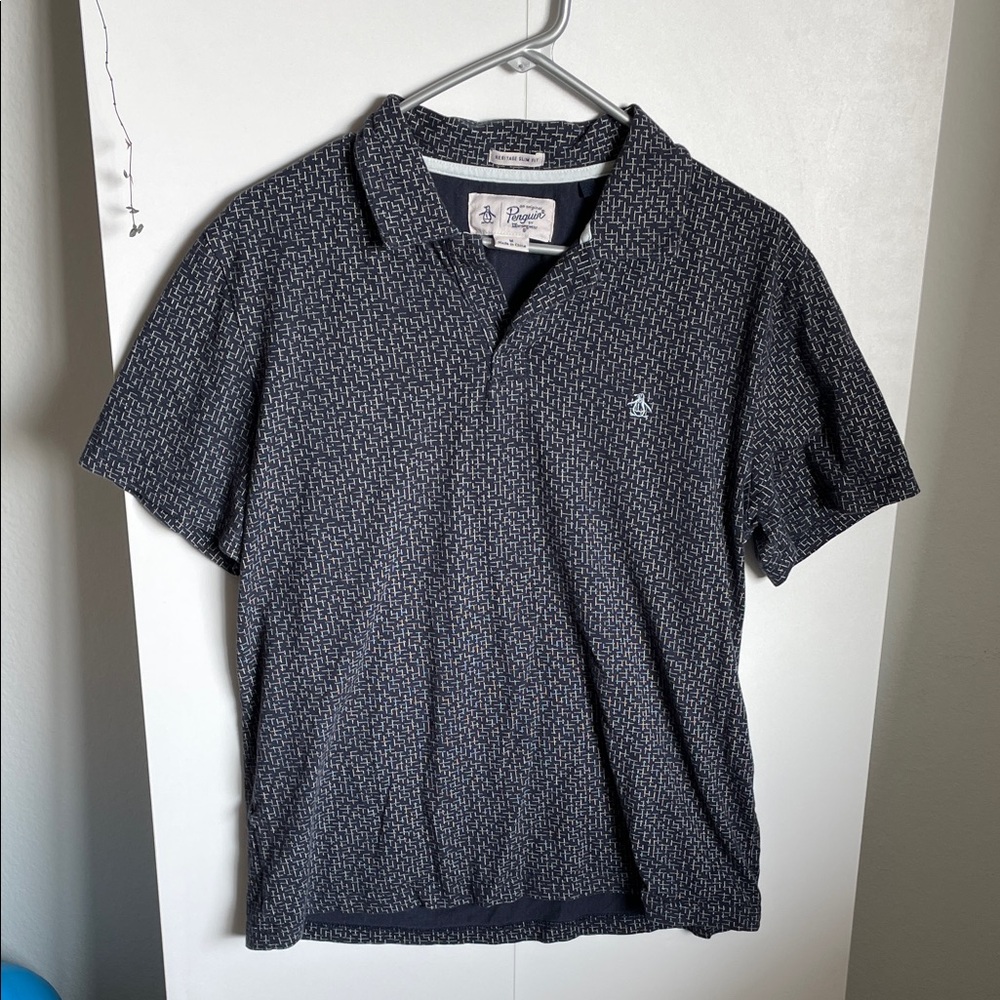 Original Penguin Navy Patterned Polo Shirt